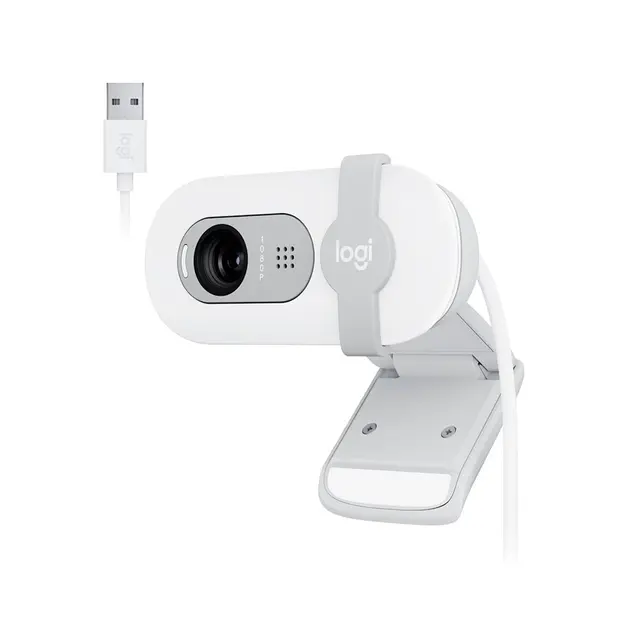 Webcam Logitech Brio 100 Full HD 30 FPS, Microfone, USB-A, Correção Automática, Branco - 960-001615