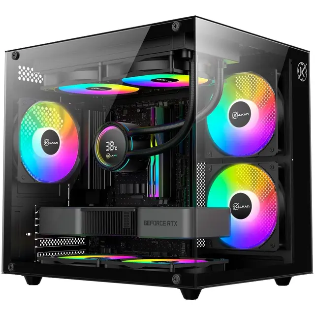 Gabinete Gamer Kalkan Midgard Lite Wind, M-ATX, Frontal e Lateral em Vidro Temperado, 3 Ventoinhas RGB, Preto - KLK00091